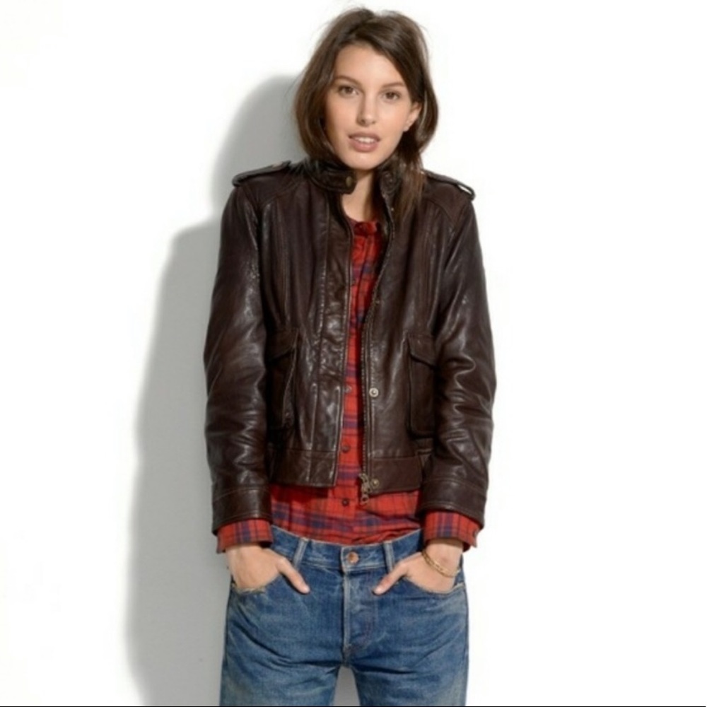 Madewell Dark Brown Leather Bomber Jacket